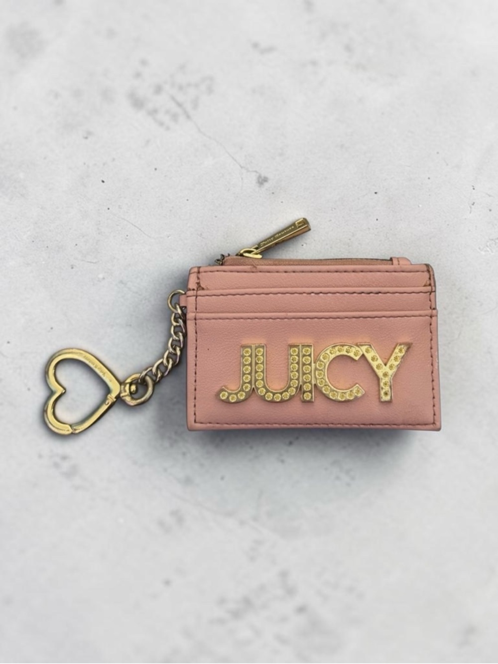 Juicy Couture Blush Pink Cardholder Keychain with Gold Logo